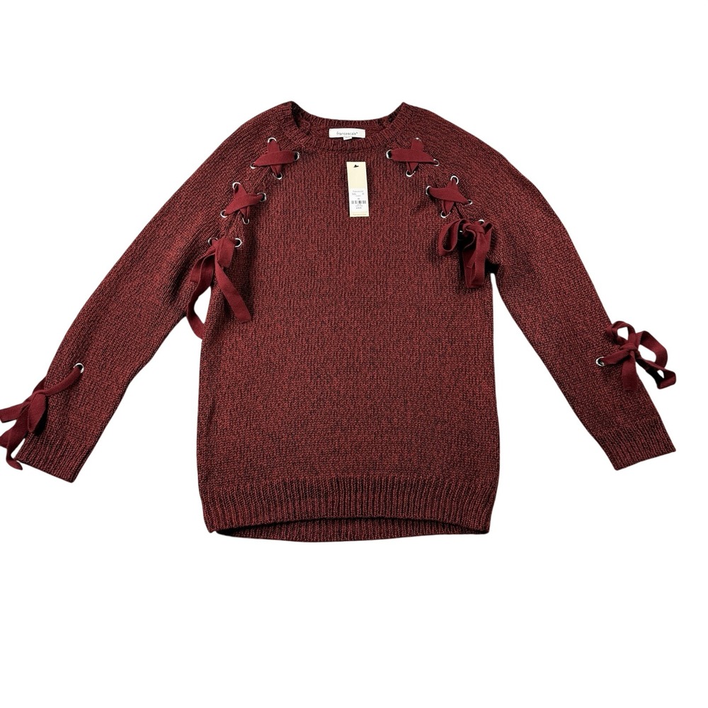 Francescas Sweater Womens XS Galilea Lace Up Pullover Burgundy Girly Holiday NWT